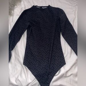 SKIMS FENDI LONG-SLEEVE BLACK BODYSUIT
